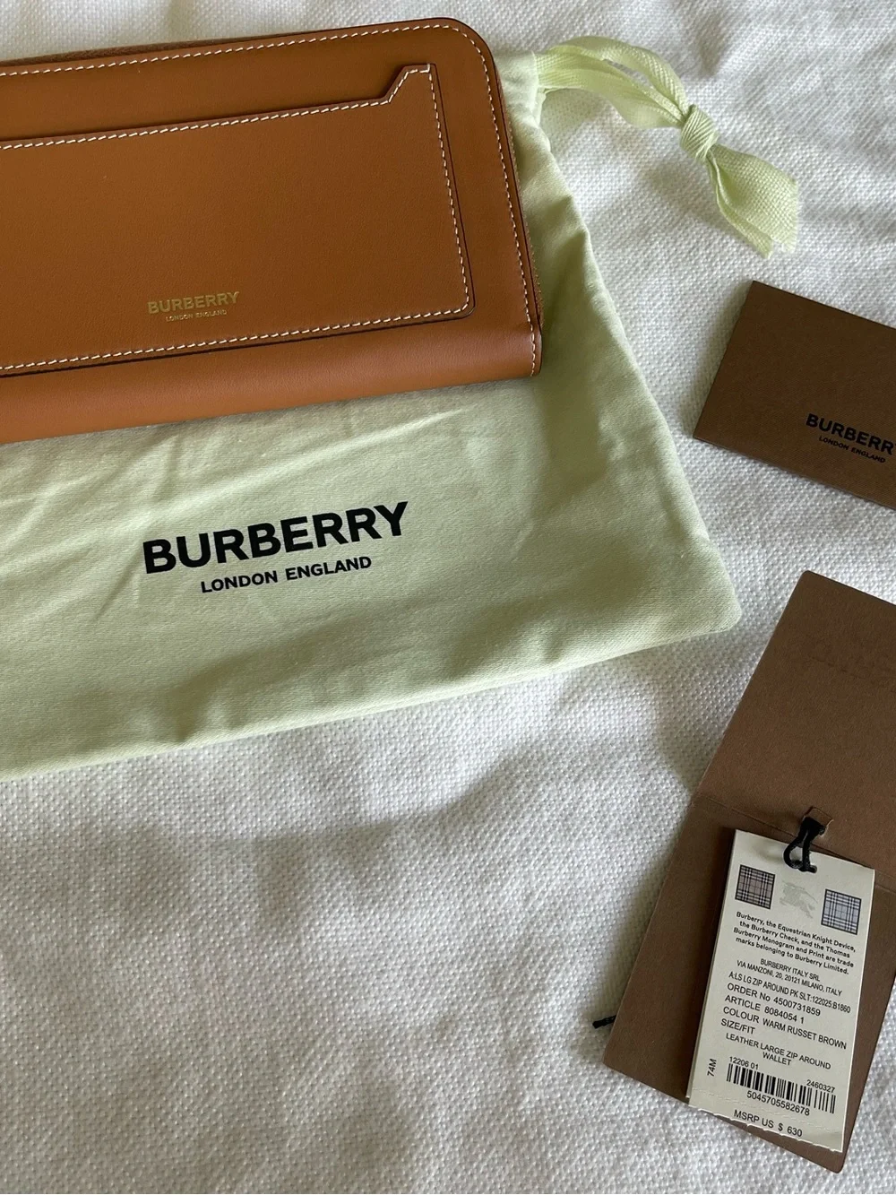 Burberry Brown Leather Zip Wallet with Exterior Card Slot